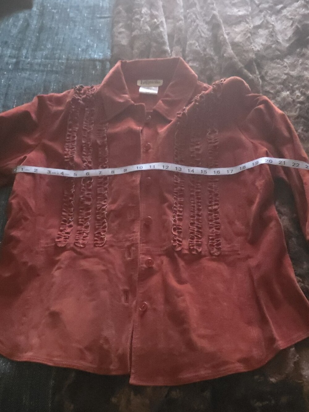 bagatelle Burgundy/ Red Button-Down Shirt with Ruffled Pintucks